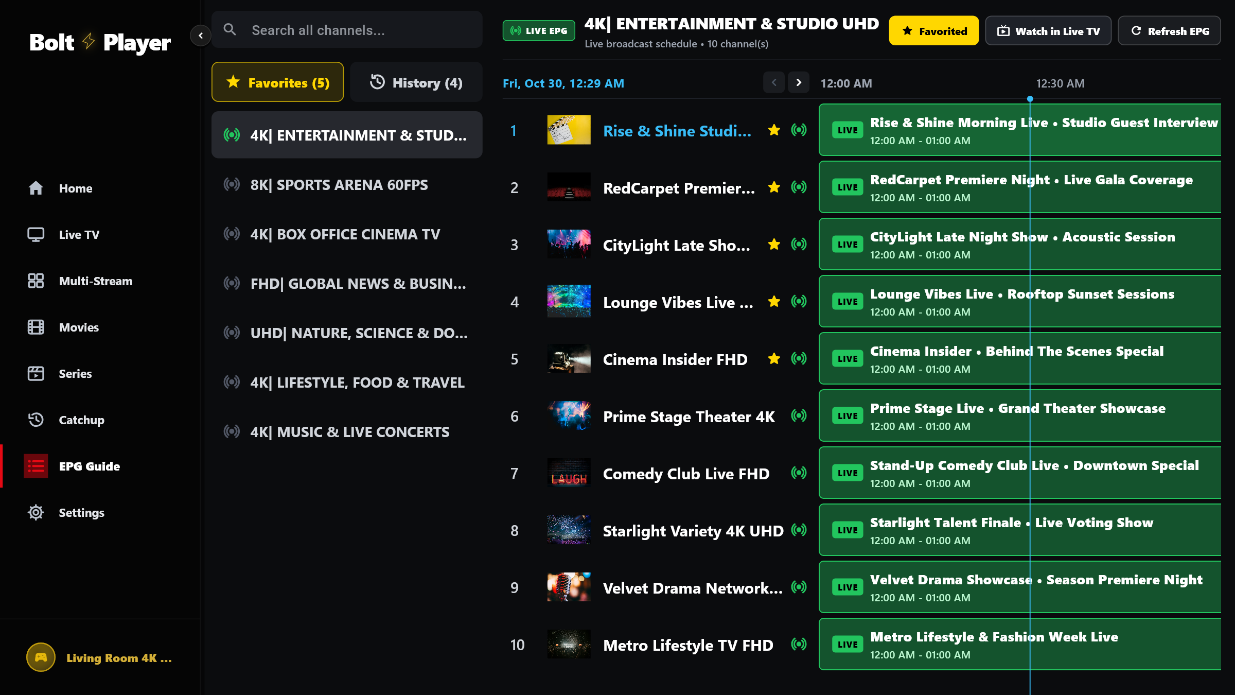 Interactive Horizontal EPG Timeline Matrix