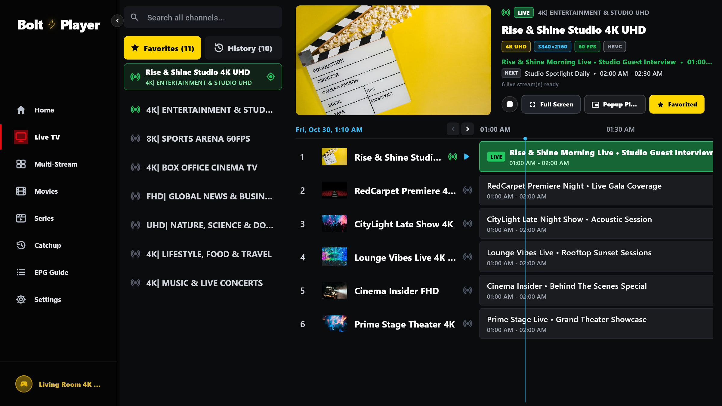 Live TV Starred Favorites Filter & Docked Preview