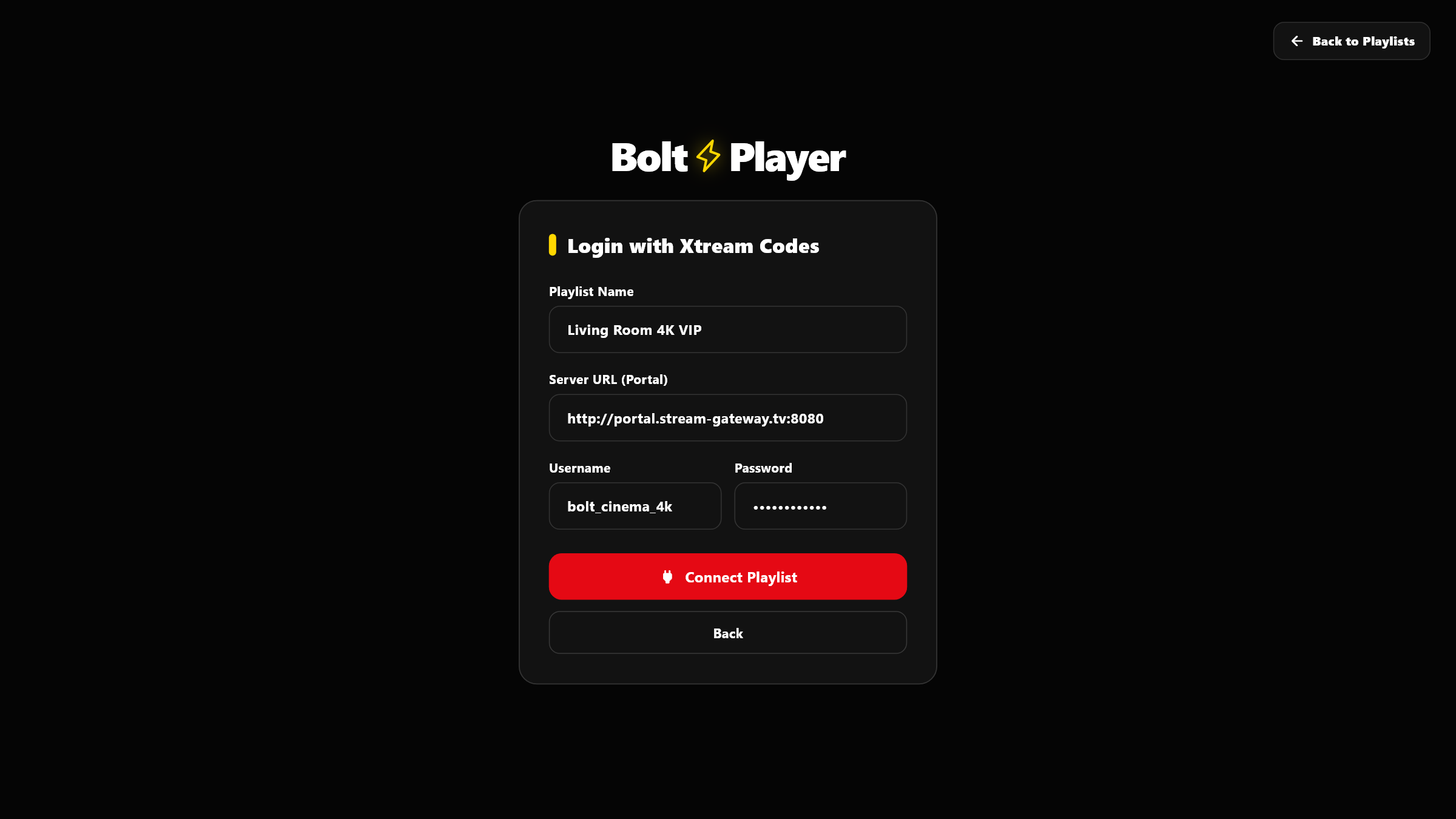 2. Direct Connection — Login with Xtream Codes API