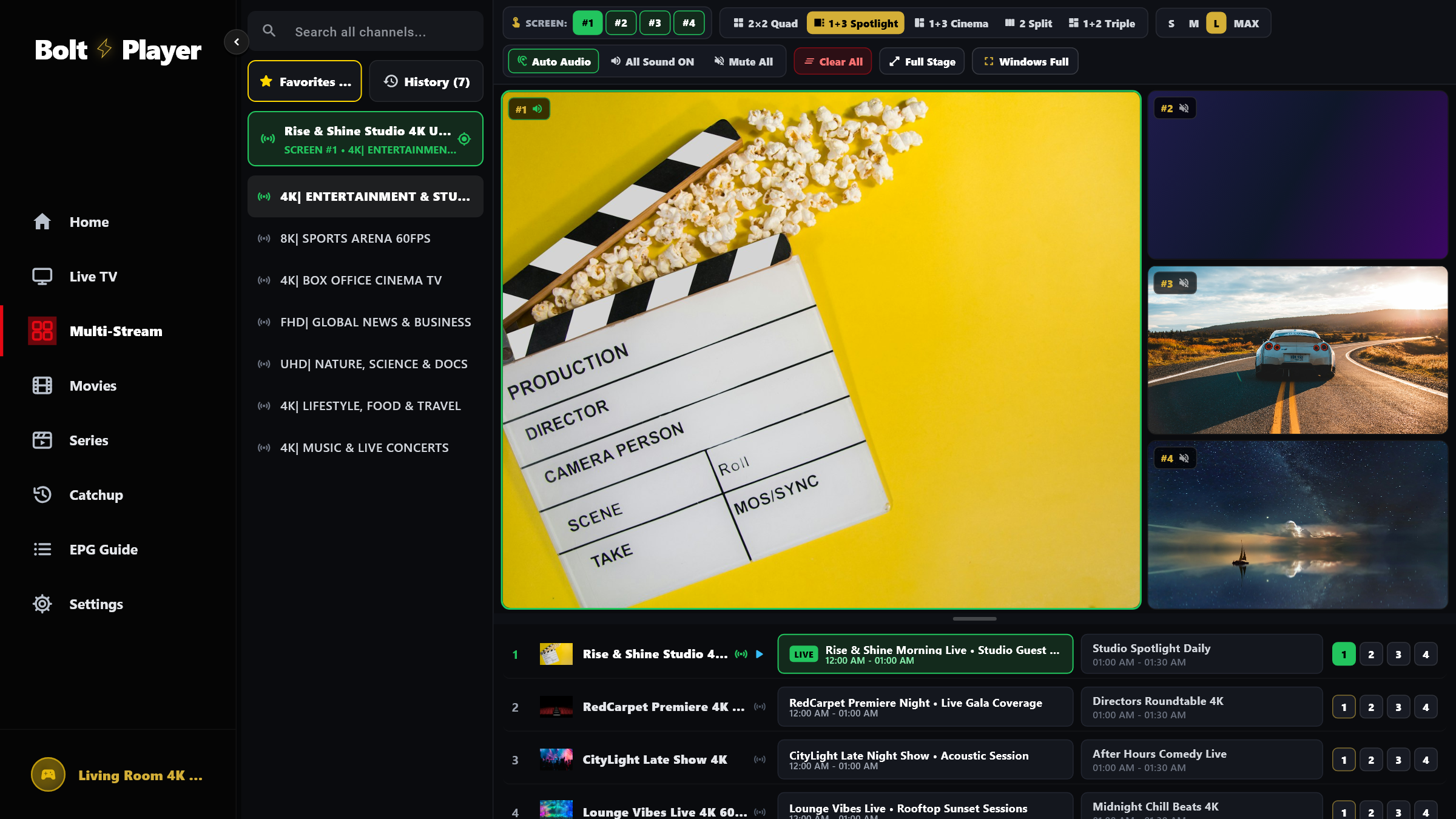 5 Dynamic Multiview Layouts & 4 Stage Sizes (S / M / L / MAX)