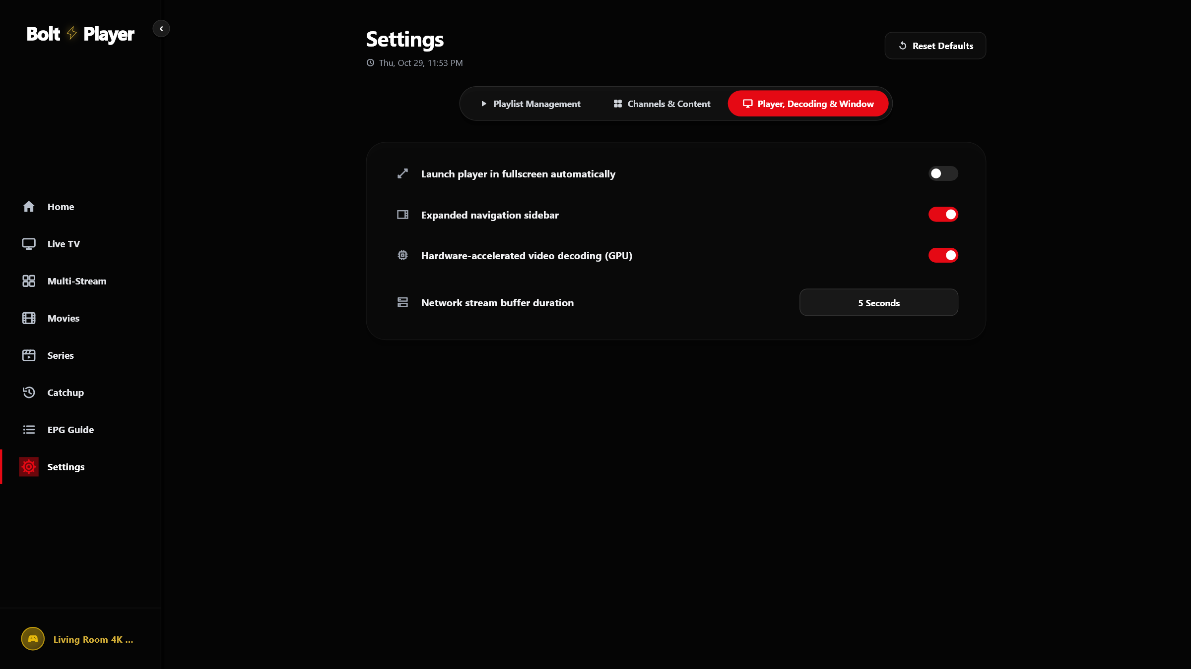Settings Tab 3: Player, Decoding & Window