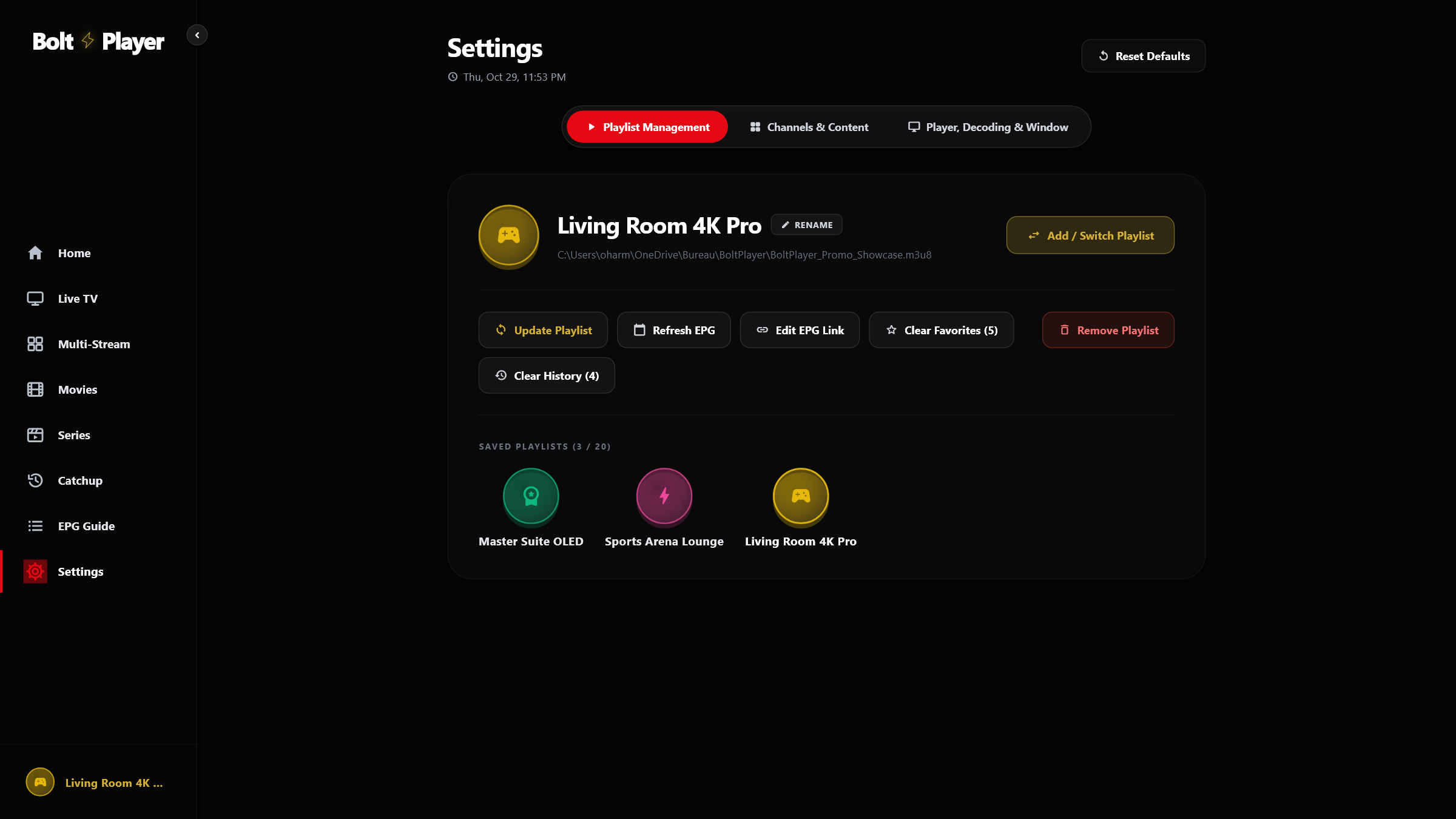 Settings Tab 1: Playlist Management